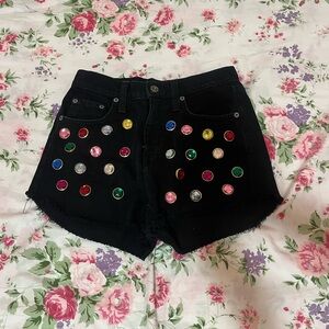 Nwot Carmar Black Women’s Shorts Colorful Rhinestone Embellishment Size 24